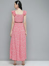 Women Pink Floral Bardot Belted Maxi Dress