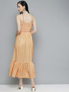 Women Orange & White Check Strappy Maxi