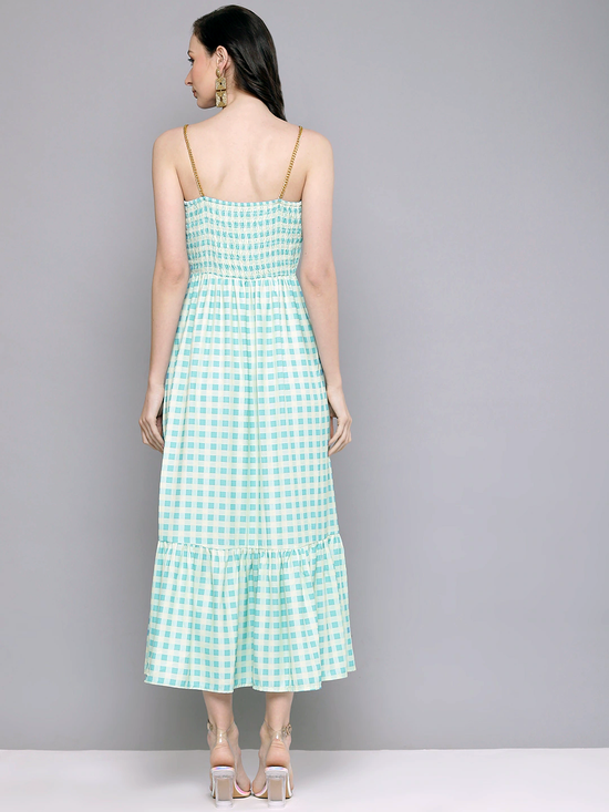 Women Blue & Yellow Check Strappy Maxi