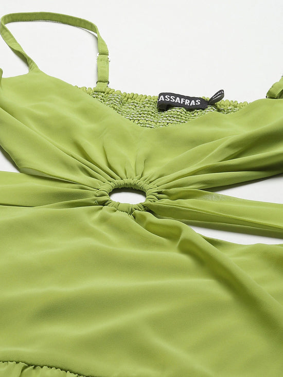 Women Blue & Lime Green Side Cut-Out Short Dress