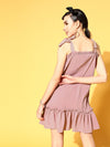 Women Baked Pink Tie-Up Straps Trapeze Dress