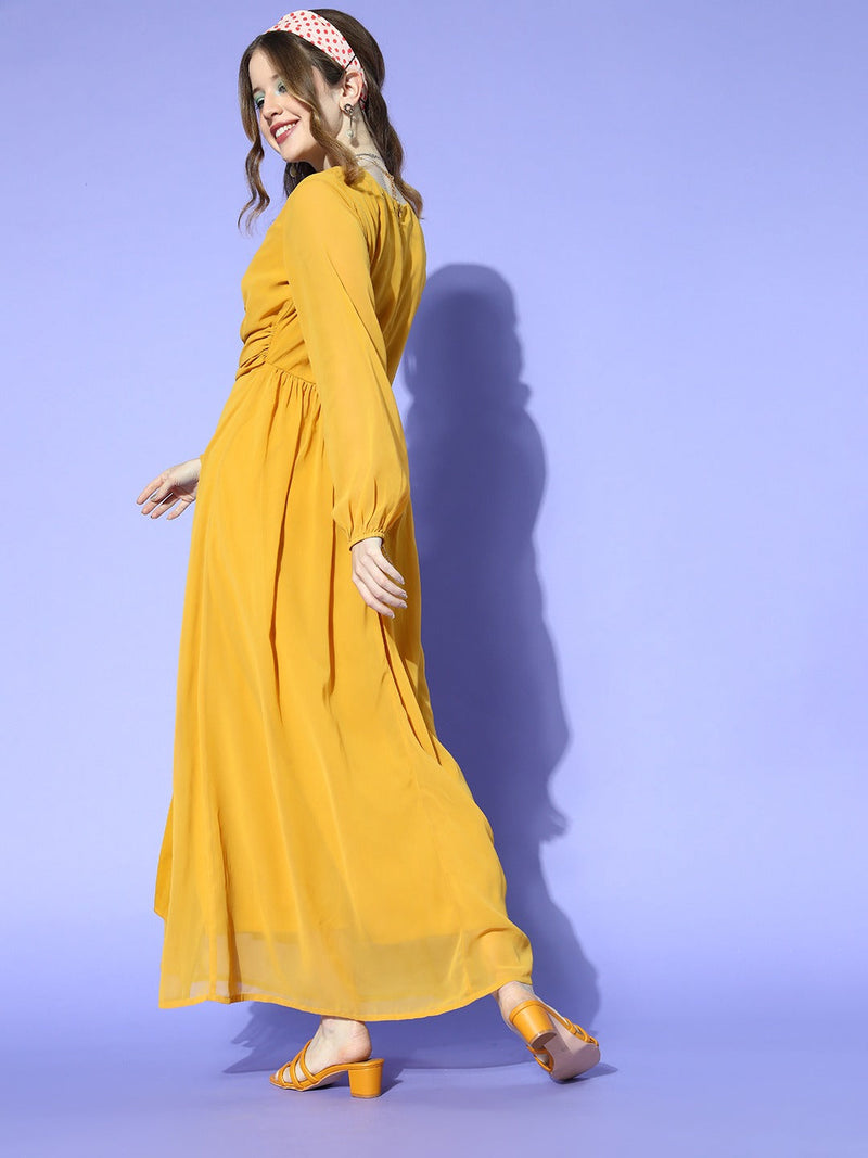 Women Mustard Wrap Maxi Dress