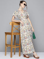 Women Off White Floral Back Cut Out Maxi Dress