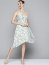 Women Green Floral Strappy Asymmetric Hem Dress