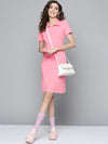 Women Pink Polo Neck Bodycon Dress