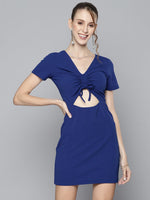 Women Royal Blue Ruched Bodycon Dress