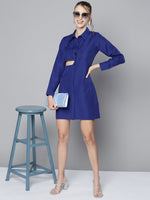 Women Royal Blue Side Cut-Out Shirt Dress