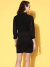 Women Black Sequins Short Wrap Bodycon Dress