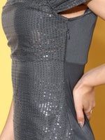 Women Grey Sequin Off Shoulder Midi Dress