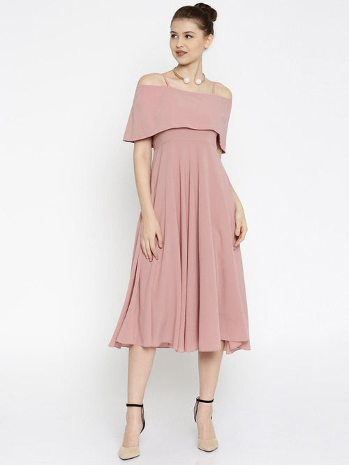 Layered Fit & Flare Pink Midi Strap Dress