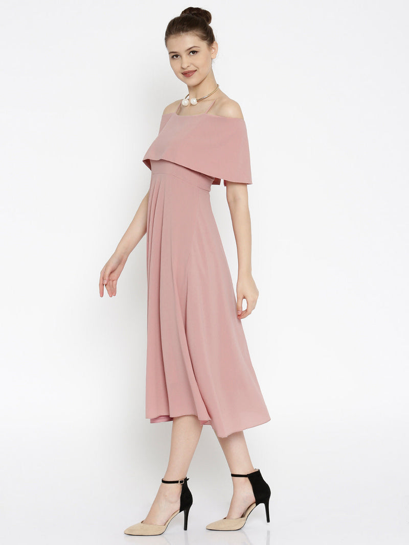 Layered Fit & Flare Pink Midi Strap Dress