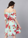 Aqua Floral Layered Fit & Flare Strap Dress