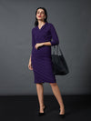 Women Purple Front Wrap Bodycon Midi Dress