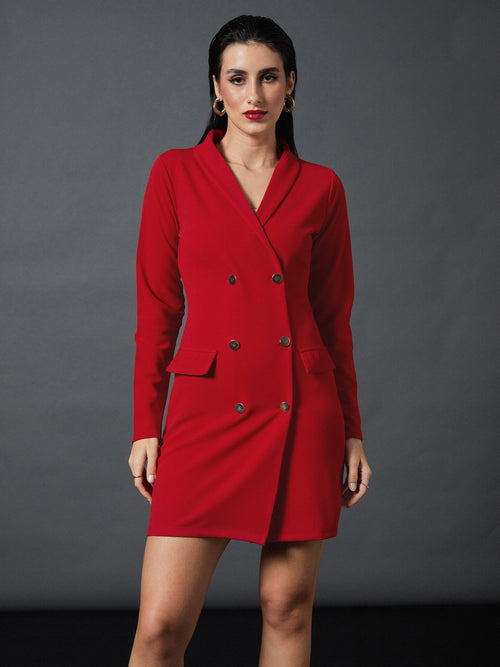 Women Red Double Breasted Blazer Dress
