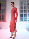Women Rose Pink High Neck Shoulder Cut Out Midi Dress