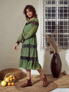 Women Olive Lace Insert Tiered Midi Dress