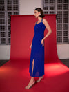 Women Royal Blue Embellished Back Cut Out Maxi Dress