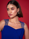 Women Royal Blue Embellished Back Cut Out Maxi Dress
