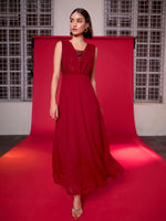 Women Maroon Sequin Flared Maxi Dress