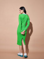 Women Green Contrast Rib Bodycon Rib Dress