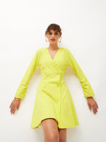Women Neon Yellow Knitted Wrap Dress