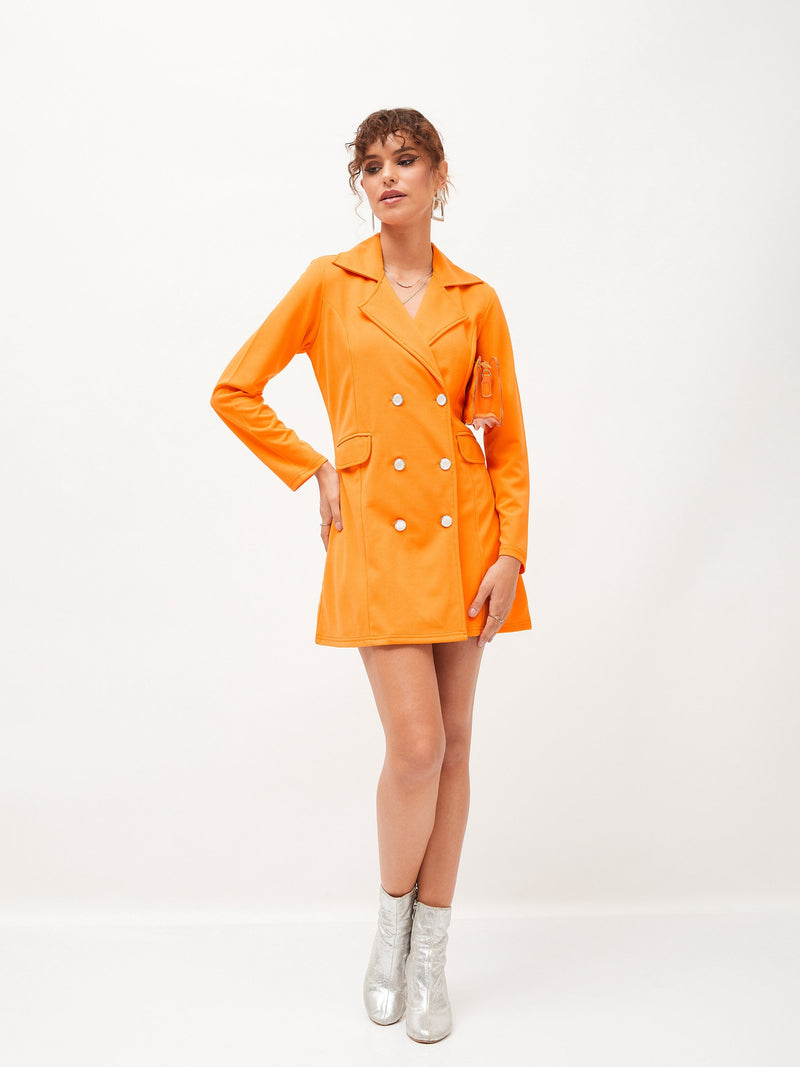 Women Orange Knitted Blazer Dress