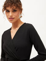 Women Black Knitted Ruched Midi Dress