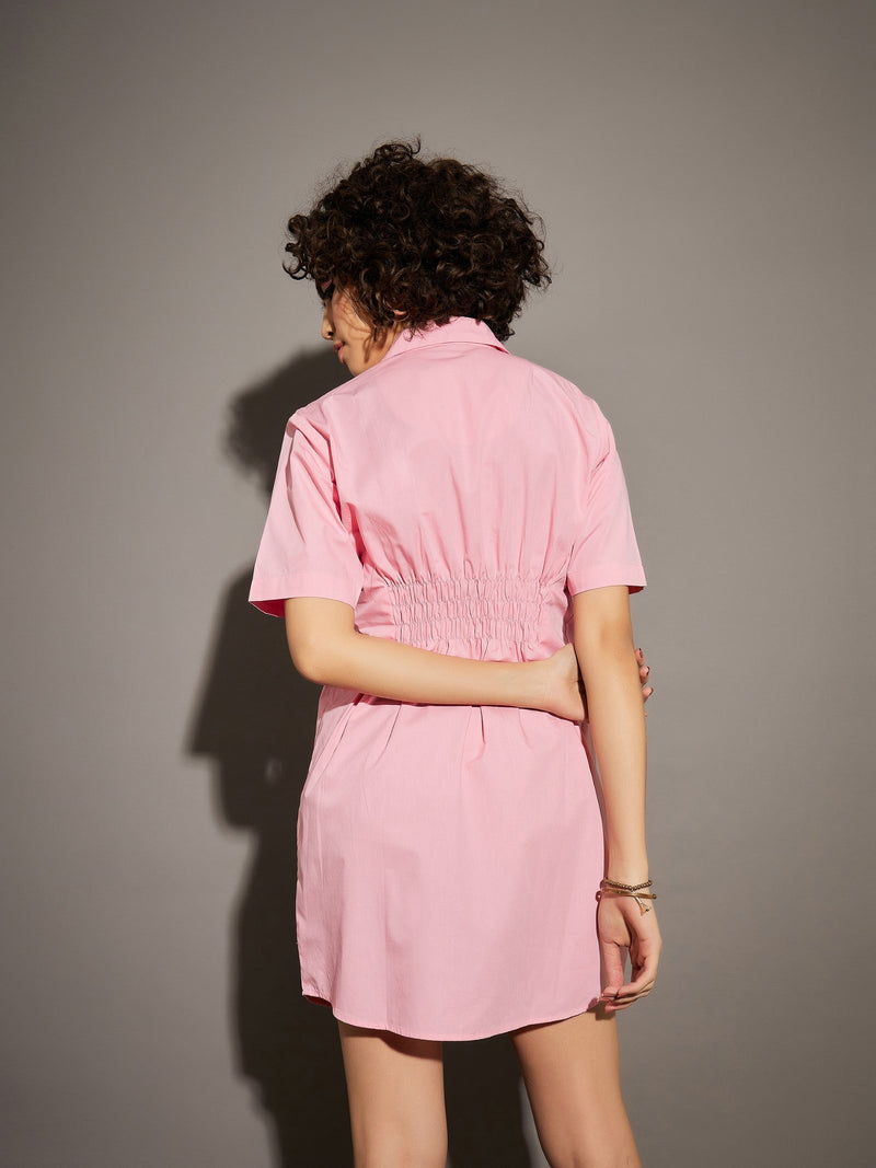 Women Pink Poplin Shirt Dress