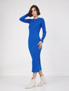 Women Royal Blue Rib Bodycon Midi Dress