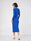 Women Royal Blue Rib Bodycon Midi Dress