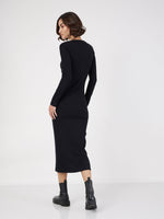 Women Black Rib Bodycon Midi Dress