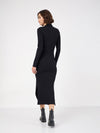 Women Black Rib High Neck Front Zipper Dress