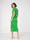 Women Green Rib V-Neck Midi Dress