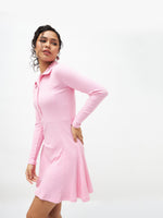 Women Pink Rib Polo Neck Skater Dress