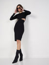 Women Black Rib Side Cut-Out Midi Dress