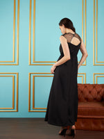 Women Black Embellished Back Cut-Out Maxi Dress