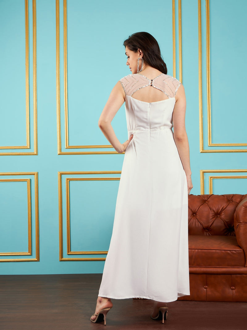 Women White Embellished Back Cut-Out Maxi Dress