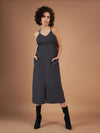 Women Dark Grey Front Pockets Parachute Dungaree Dress