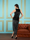 Women Black Velvet Tulip Maxi Dress