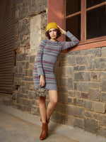 Women Grey Geo Woolen Sweater Dress