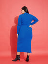 Women Royal Blue Rib Side Slit Bodycon Midi Dress