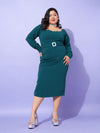 Women Emerald Solid Square Neck Bodycon Dress