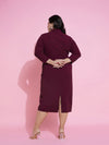Women Burgundy Wrap Blazer Dress