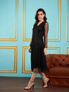 Women Black Embellished Fit & Flare Midi Dress