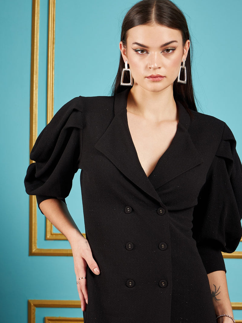 Wholesale Women Black Gliiter Puff Sleeves Blazer Dress – Tradyl