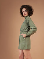 Women Olive Twill Front Zipper Mini Dress