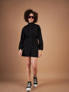 Women Black Twill Front Zipper Mini Dress