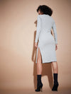 Women Melange Rib Side Slit Bodycon Midi Dress