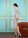 Women Silver Sequin V-Neck Midi Dress