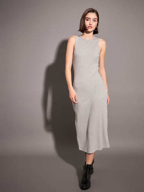 Women Grey Rib Sleeveless Bodycon Dress